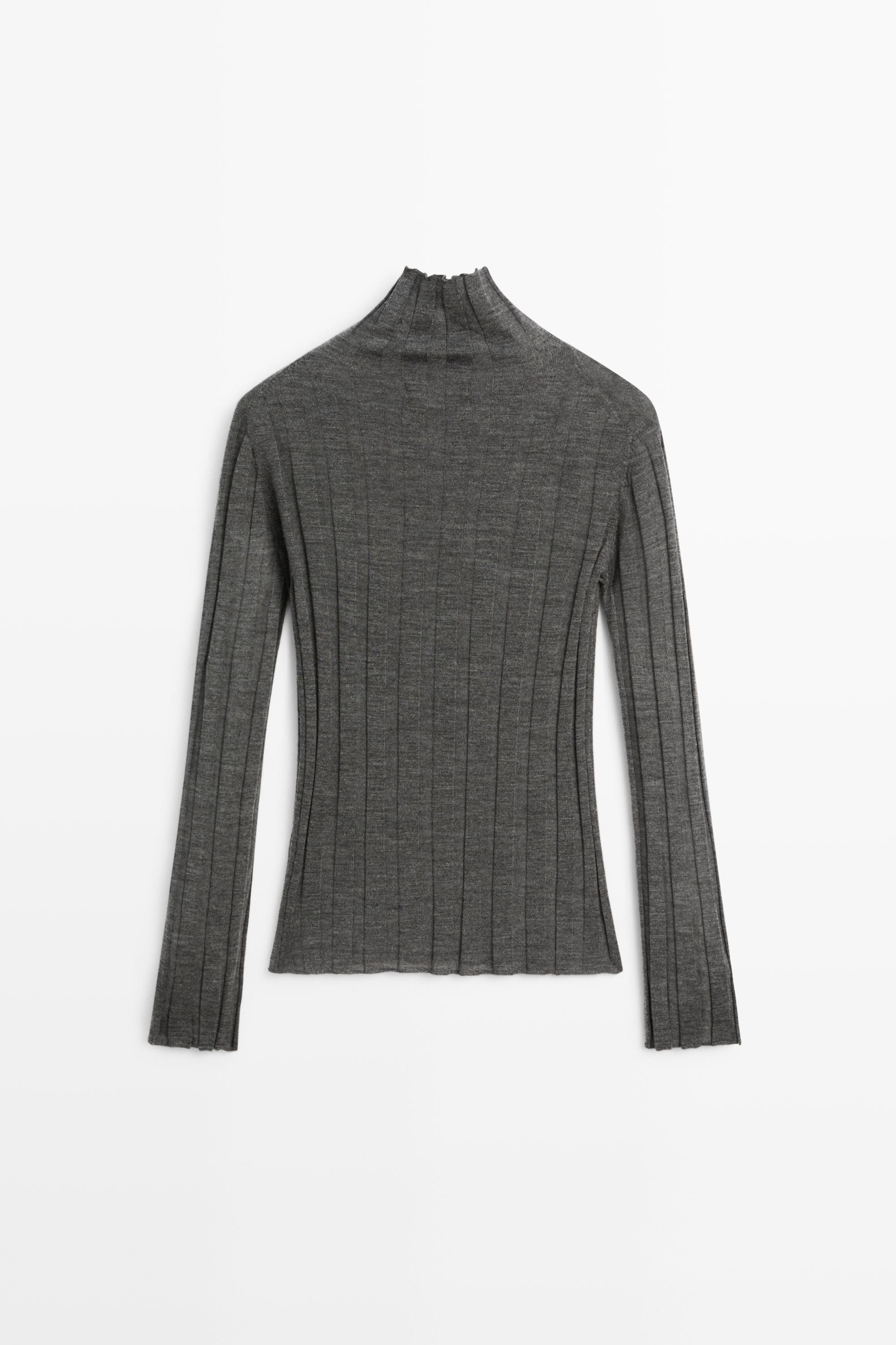 Ribbed mock turtleneck knit sweater